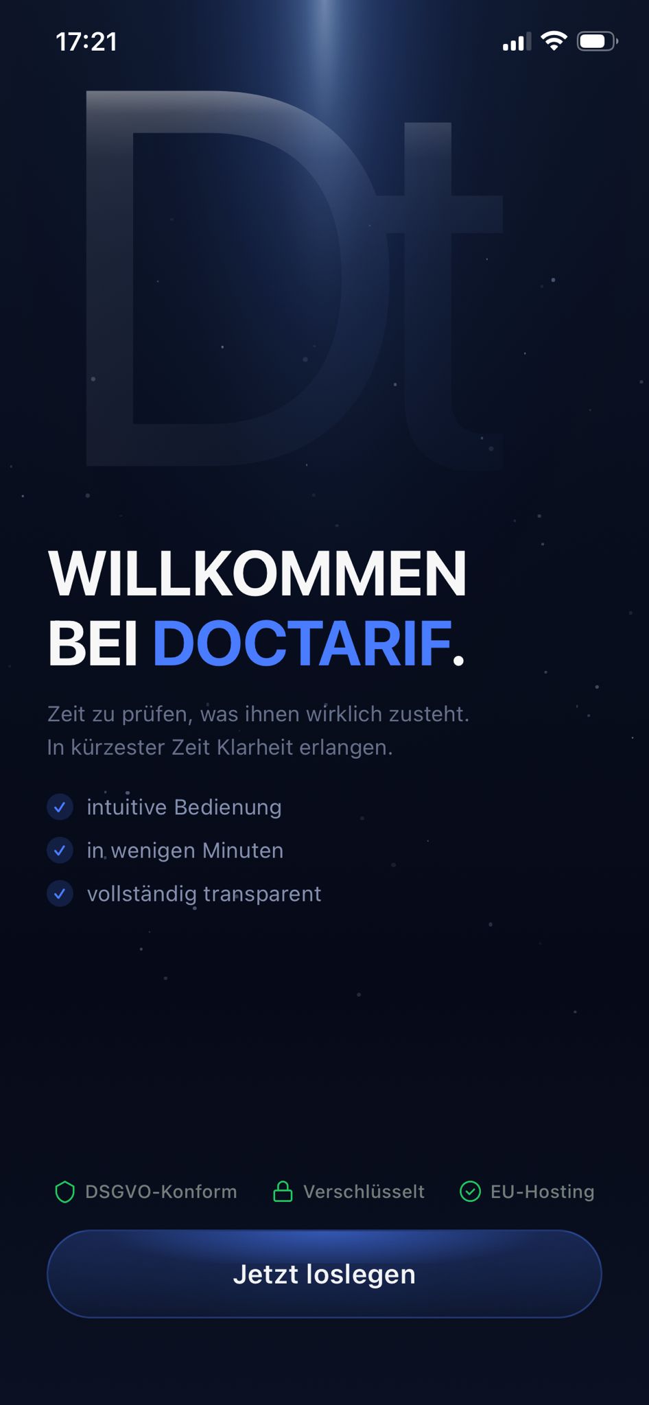 DocTarif Startbildschirm